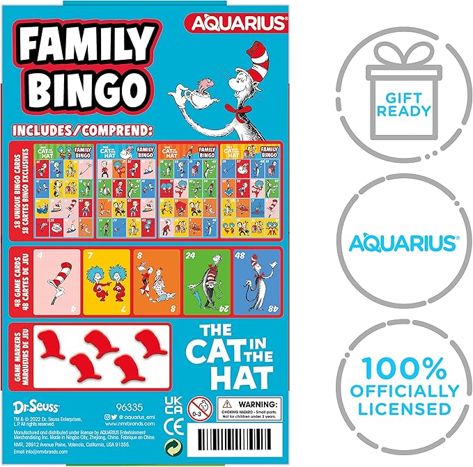 AQUARIUS Cat in The Hat Family Bingo Game - Fun Family Party Game for Kids, Teens & Adults - Entertaining Game Night Gift - Officially Licensed Merchandise
