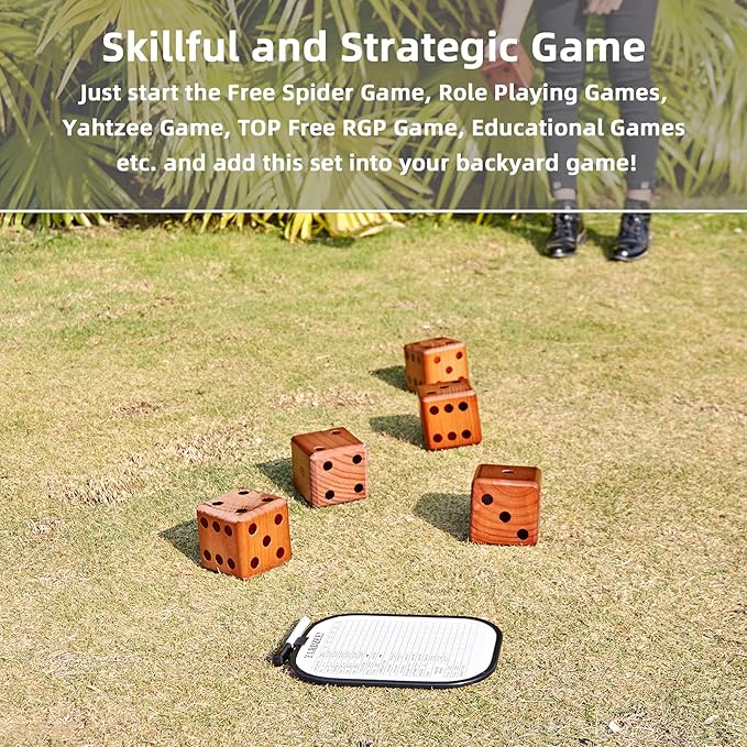 Giant Wooden Yard Dice Set - Large Lawn yatzee Game with Scoreboard - Outdoor Beach Backyard Games for Teens Adults Family (Including Carry Bag)