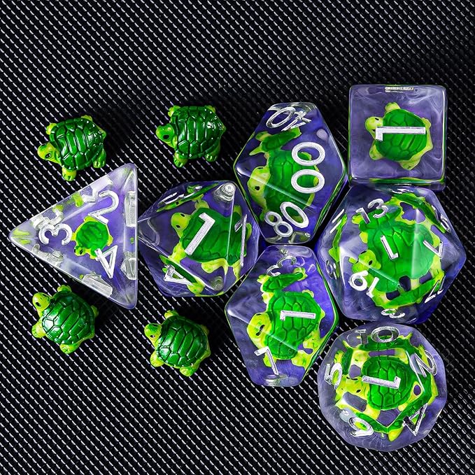 DND Resin Tortoise Dice Set, D&D Polyhedral Dice for Dungeons and Dragons RPG, MTG Role Playing Games D and D Dice 7pcs D20 D12 D10 D8 D6 D4