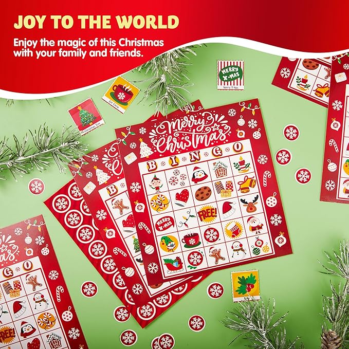 JOYIN 28 Players Christmas Bingo Card Games Set for Kids Xmas Party Board Games, Winter Bingo Card, School Classroom Charades Games, Party Supplies, Family Group Activity