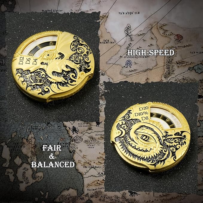 Dragon Roulette Spinner Dice DNDND 7-in-1 Fidget Spinner Metal DND Dice Set with Luxurious Gift Box for Dungeons and Dragon and Tabletop Game (Gold with Black)
