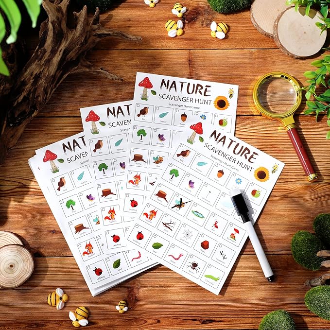 Hoolerry 30 Pcs Nature Scavenger Hunt for Kids Road Trip Game Car Scavenger Hunt Cards Travel Activities Camping Games Outdoor Indoor Seek Activity for Kids Adults(Nature)