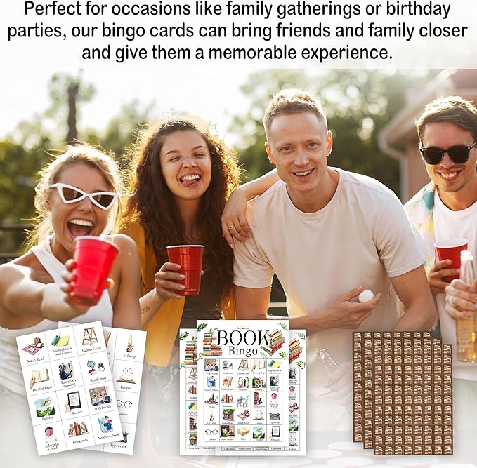 Book Bingo Set - Adults Reading Challenge Game, Bingo Cards, Favors & Decor - 01
