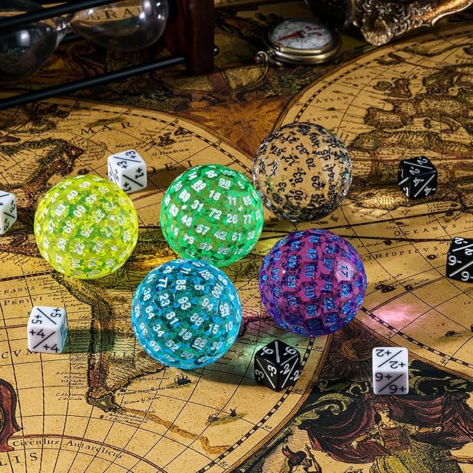 Upgraded D100 Die - 100 Sided Polyhedral Dice 50mm for D&D Games - Single Cube With Metal Storage Tin (T Purple/Blue Font)