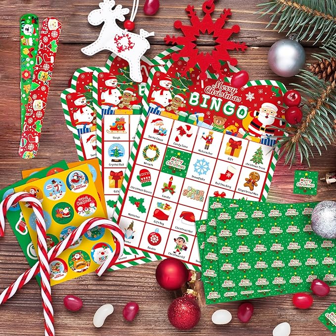 Christmas Bingo Game - Christmas Bingo for Kids Adults, 36 Players Bingo Cards Christmas Games with Reward Stickers Christmas Slap Bracelets for Classroom Activities Family Party Favors Xmas Gifts