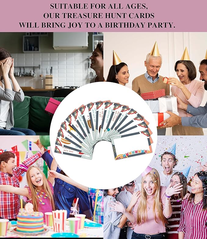 Happy Birthday Treasure Hunt Clues Game Cards, Birthday Party Scavenger Hunt Card Game(16 Cards with Colourful Envelopes), Indoor Outdoor Party Game Supply for Adults Family Teacher Student(A05)