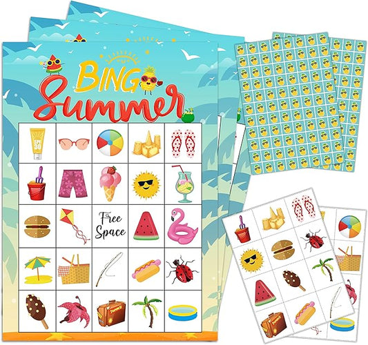 5"x7" Summer Beach Bingo Cards (24 Kinds), Summer Party Favors for teens Birthday, Road Trip Activities, Travel Bingo, Outdoor Or At Home Party Activity -006summer