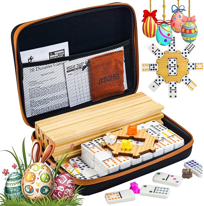 Bucher&Rossini Dominoes Set Double 12 with 4 Racks for Adults Kids, Mexican Train Dominoes Set Double 12, Mexican Train Dominoes (Double 12)