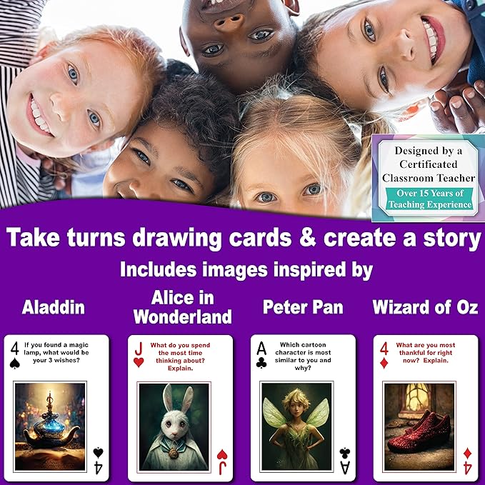 THINK2MASTER Fantasy Edition Playing Cards, 54 Cards with Family Friendly Questions & Images for Conversations, Story Starters - Tabletop Game
