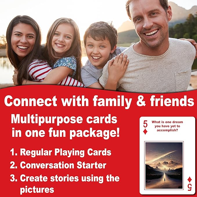 THINK2MASTER Family Conversations & Story Starter Playing Cards - Fairytale Edition 54 Cards with Fun Family Friendly Questions & Images. Play Games, Start Conversation & Storyteller - Family Game