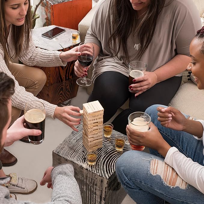 True Stack Blocks Game - Indoor or Outdoor Games for Adults - Adult Drinking Games - Stacking Game with Shot Glasses - Set of 1