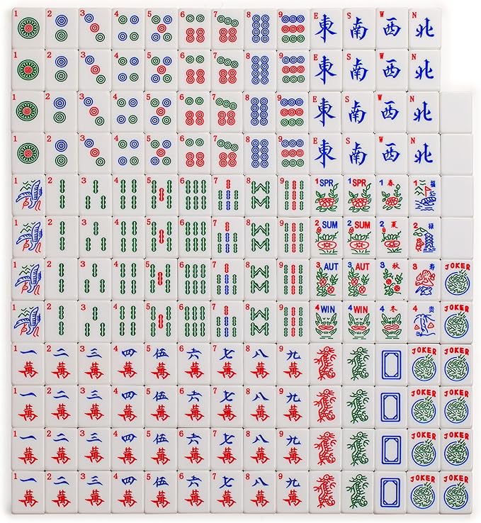 Yellow Mountain Imports American Mahjong Set, Chinoise II with Floral Blue Soft Case - All-in-One Racks with Pushers, Wright Patterson Betting Coins, Dice, & Wind Indicator