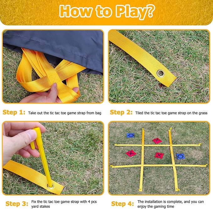 Tic Tac Toe Game - 4 Ft x 4 Ft Giant Bean Bag Toss Tic Tac Toe Outdoor Game for Backyard, Camping, Lawn, Fun Outdoor Games for The Family and Kids - Portable Yard Game Requires No Assembly