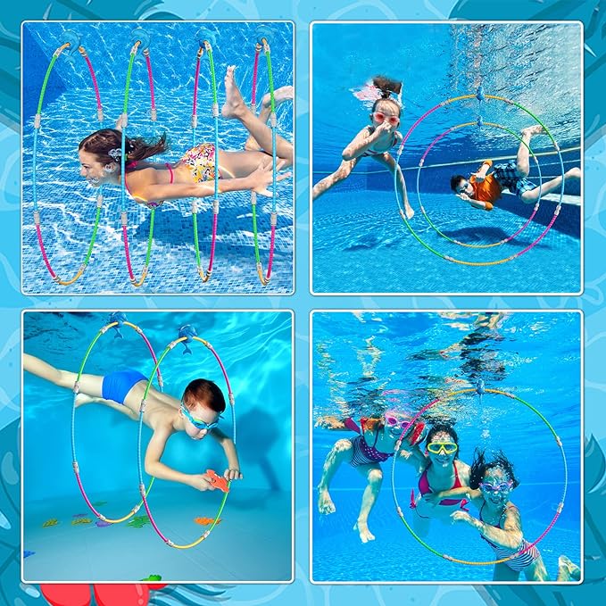 Fun Swimming Pool Toys for Kids - Diving Practice, Swim Thru Rings for Boys/Girls Ages 4-12
