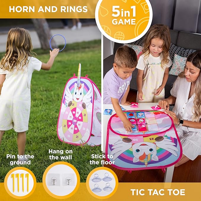 Chuchik Dinosaur/Unicorn 5in1 Animal Bean Bag Toss Game Toy Outdoor Games for Kids, Gift for 3 Year Old Boy Toys Birthday, Outside Toys for Toddlers 2-4 3-5 4-6 Cornhole Ring Yard Games for Kids