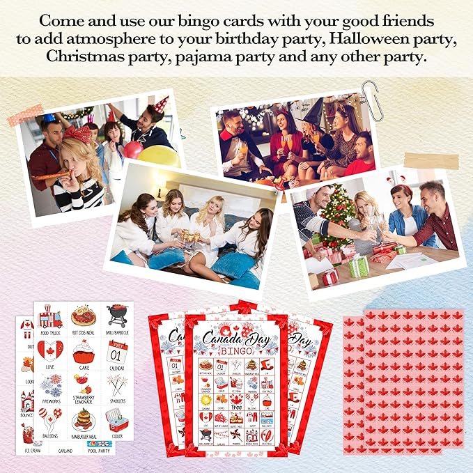 Canada Day Bingo Games, Travel Trip Bingo Cards, 1st of July Canada Theme Party Game for Adults Family, Christmas Party Activities, 24 Bingo Sets, A002