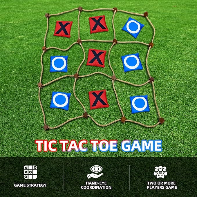 Giant Tic Tac Toe Outdoor Games,3ft x 3ft Portable Bean Bag Toss,Corn Corn Hole for Adults Kids,Backyard Lawn Camping
