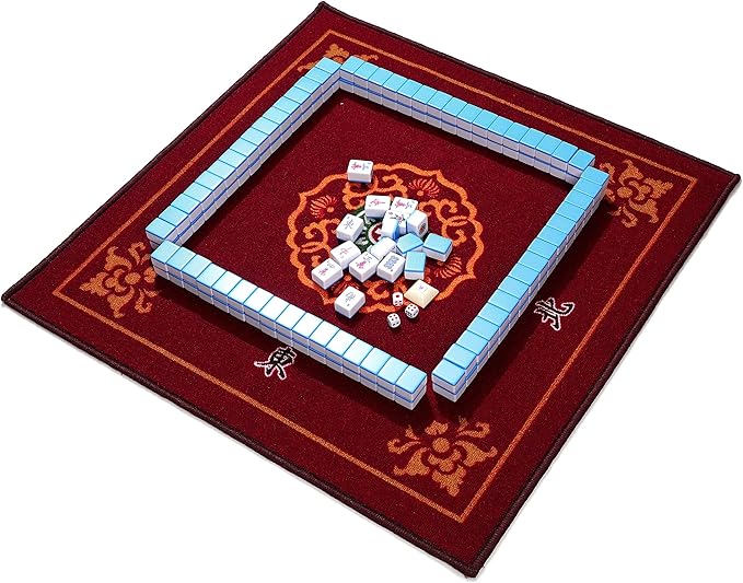 Mose Cafolo Chinese Mahjong Game Set 1.5" X-Large 144 Numbered White Blue Melamine Tiles with Carrying Travel Case,Complete Majong Majiang, Mah Jonng Game Set