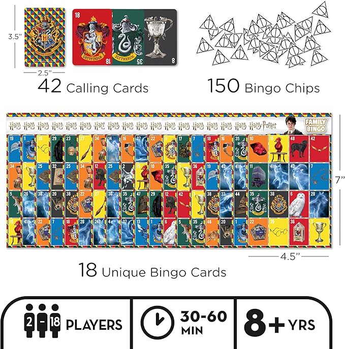 AQUARIUS Harry Potter Family Bingo Game - Fun Family Party Game for Kids, Teens & Adults - Entertaining Game Night Gift - Officially Licensed Harry Potter Merchandise