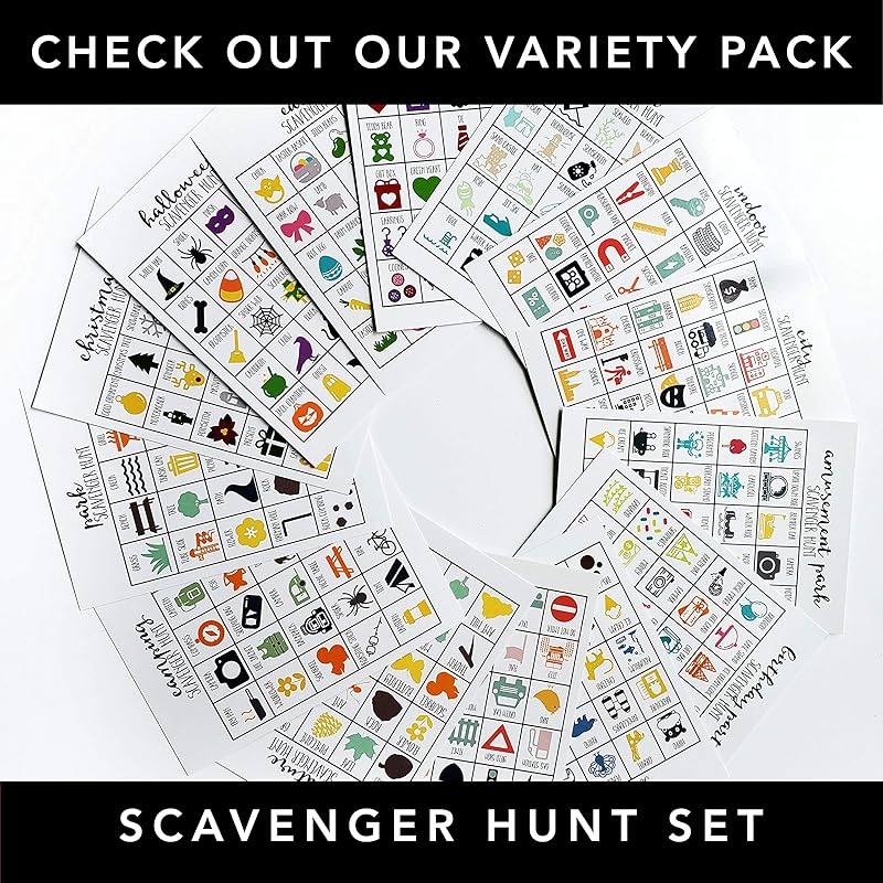 Beach Scavenger Hunt Games for Kids, Outdoor or Indoor, Birthday Party, Road Trip, Travel Activities, Includes 10 Dry Erase Markers and Cards, Family Game Night