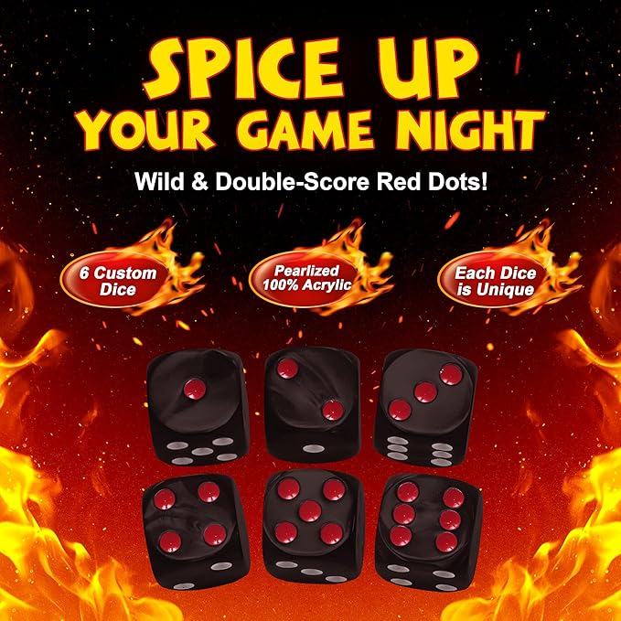 Charcoal: The Ultimate Family Dice Game – Pearlized Colored Dice with Cheat Sheet and Silkscreened Pouch for Strategic Fun and Unforgettable Game Night Excitement!