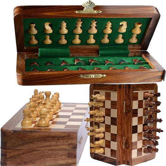 12x12” Chess Set Chess Set with Bag - Folding Standard Magnetic Travel Chess Board Game Handmade in Fine Rosewood with Storage for Chessmen