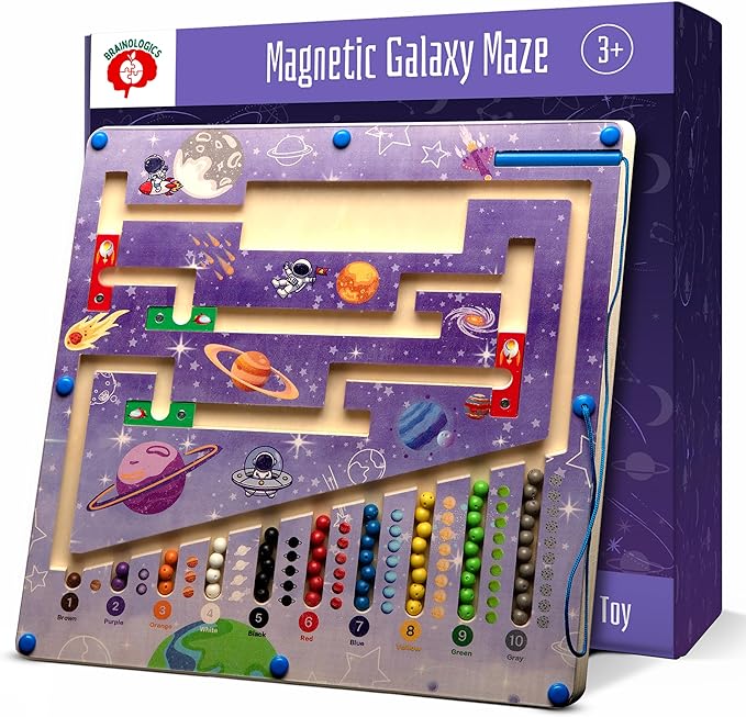 Magnet Color and Number Maze, Montessori Maze Board, Magnetic Maze for Kids Ages 3-5, Montessori Toys, Toddler Toys Ages 3-7, Space Themed Toys, Travel Toy for Toddlers
