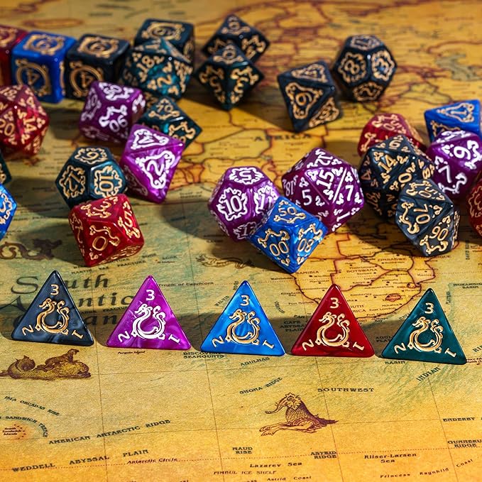 5 Sets/35PCS DND Dice Set Dragon Pattern Polyhedral Dice Set with Leather Bag D&D Dice Set for Dungeons and Dragons RPG MTG Table Games