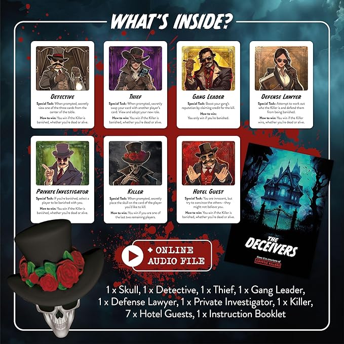 The Deceivers – Murder Mystery Party Game | Like Werewolf | Adult Board Game Night, Family Games, Secret Spy Games & Traitor Role-Playing | Bluffing, Deception, and Strategy - CRYPTIC KILLERS