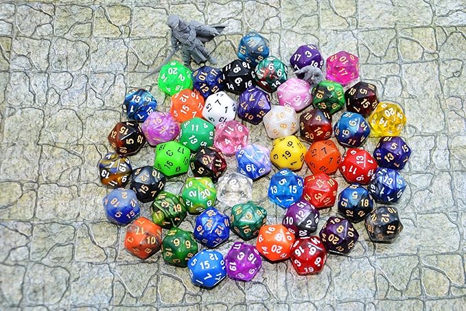 SmartDealsPro 50-Pack D20 20 Sided Dice Polyhedral Dice with Pouch for DND RPG MTG Table Game (D20, Mix Color)