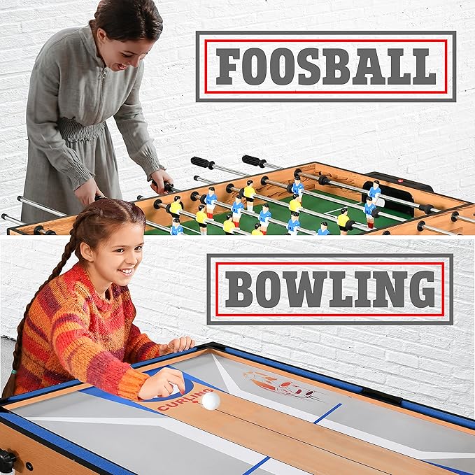 SereneLife 5in1 Folding Multi Game Table, 40" Full Size Combo Sports Arcade Game with Foosball Soccer, Ping Pong, Pool Billiards, Bowling & Shuffleboard Set, Wood Construction for Play Rec Room