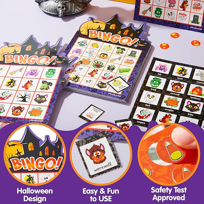 JOYIN 32 Players Halloween Bingo Game, Kids Bingo Cards Set for Large Group School Classroom Family Activities, Halloween Party Games, Halloween Party Supplies Card Game