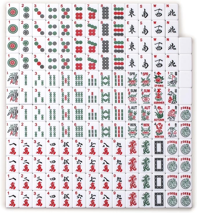 Yellow Mountain Imports American Mahjong Set, Koi Fish with Green Soft Case - Four Wooden All-in-One Racks with Pushers, Wright Patterson Scoring Coins, Dice, and Wind Indicator