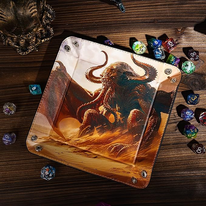 DND Dice Rolling Tray PU Leather Dice Trays Square Desk Organizer Accessory Case for Desktop Storage and RPG Board Games, Jewelry Valet Tray for Women and Men
