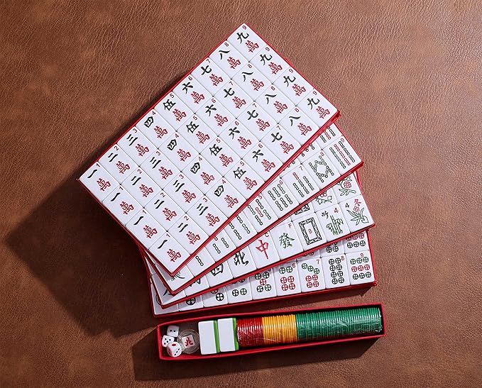 Mose Cafolo Professional Chinese Mahjong Game Set 146 Numbered Large Size Tiles with Carrying Travel Case, Complete Mahjong Tiles Set (Majiang, Mah-Jongg, Ma Jong)