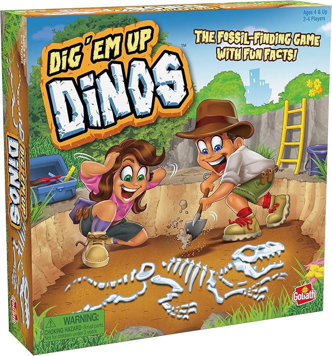 Goliath Dig 'Em Up Dinos - Fossil-Finding, Dino-Building Game Includes Fun Dinosaur Facts - 2-4 Players, Ages 4 and Up