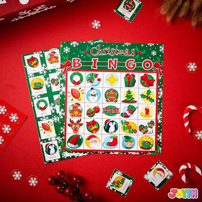 JOYIN 28 Players Christmas Bingo Cards (5x5) for Kids Xmas Party Supplies Goodies Games, Kids School Classroom Goody Gift Filler Stuffers, Indoor Family Activities (Christmas)