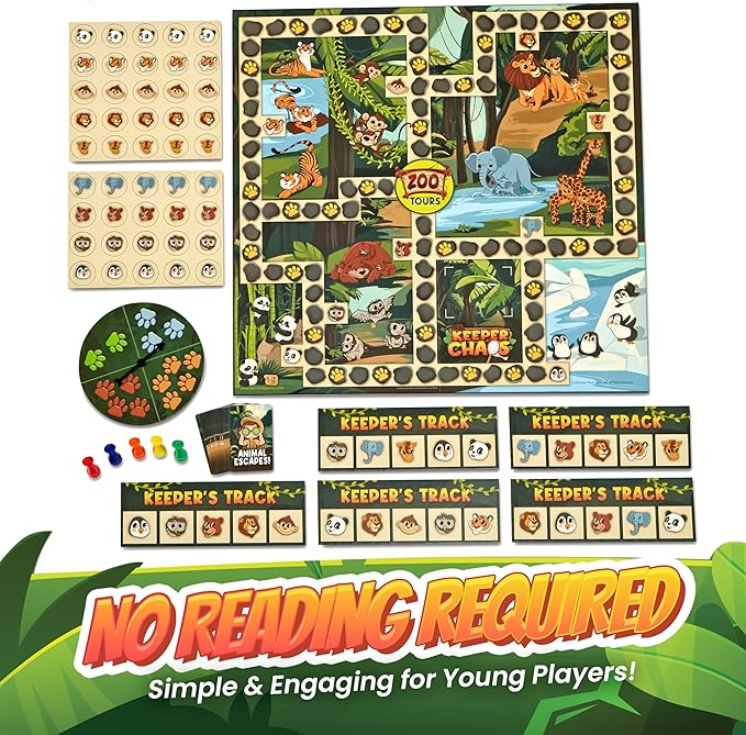 A Zoo-Themed Adventure & Strategy Board Game for Kids, Adults, & Family Game Night, Zoo Gift for Pre-Readers & Kids Ages 5+, Fun Family Board Games for 2-5 Players