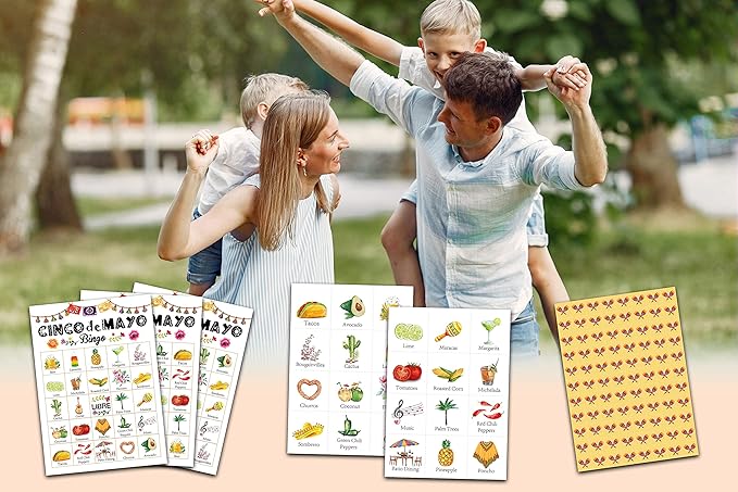Fiesta Bingo Cards, Mexican Theme Game for 24 Players, Taco Party Bingo Game Cards, Family Friends School Activities, Cinco De Mayo Party Favors Supplies Decorations(A05)