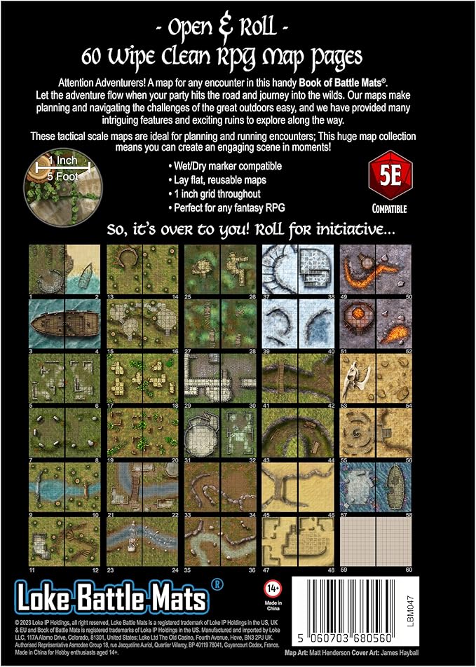 Loke Big Book of Battle Mats Wilds Wrecks & Ruin, Merchandise for RPG Board Game, for Ages 14+