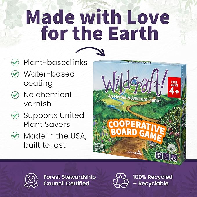 Wildcraft! an Herbal Adventure Game/Family Game: Cooperative Board Games for 4+ Year Olds Learn 25 Herbs – Coop Board Games/Educational Games w/Learning Tools, incl. Plant Guide & Coloring Book