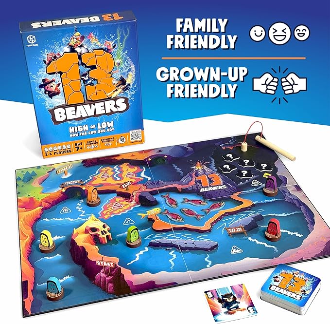 13 Beavers Board Game - The Riveting Beaver Journey, Family-Friendly Card Guessing Adventure, Ever-Changing Gameplay! Ages 7+, 2-6 Players, 30-45 Minute Playtime, Made