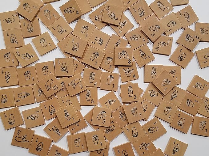 American Sign Language Game Tiles | ASL Alphabet, Wood Letter Tiles - Learn ASL While Having Fun!