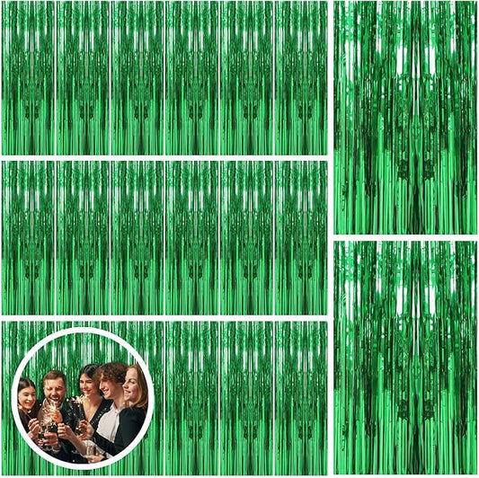 20 Pack Green Streamers Backdrop Jungle Party Decorations Foil Fringe Backdrop Curtains Photo Booth Backdrop for Birthday Dinosaur Animal St Patrick's Day Football Christmas Party Decorations