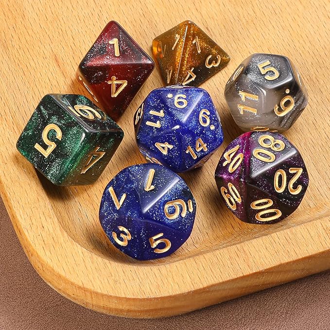 DND Dice Set, 42 Pcs polyhedral dice Set with 6 Colorful Animal Pattern Dice Bag and PU Leather and Velvet dice Tray for Dungeons and Dragons D&D RPG MTG Table Games Starry Sky