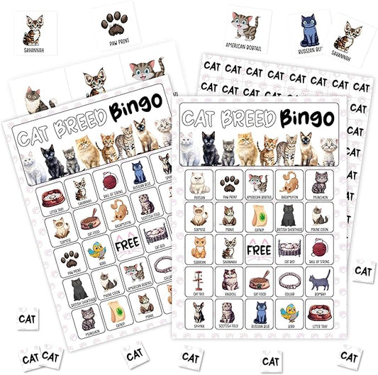 Cat Games Bingo Cards, Kitten Theme Bingo Game, Pet Game for Family Friends Large Multiplayer Group Activities, Cat Party Birthday Favors Gifts -11