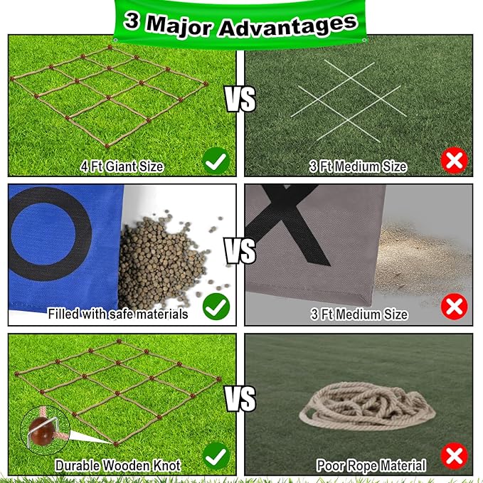 4 Ft x 4 Ft Giant Tic Tac Toe Game, Outdoor Backyard Yard Games Party for Kids Adults Family, Jumbo Bean Bag Toss Across Game for Backyard, Camping, Yard, Large Tic Tac Toe Lawn Field Day Games