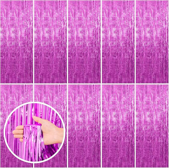 10 Pack Hot Pink Party Backdrop Birthday Decorations Tinsel Curtain Party Streamers Foil Fringe Backdrop Christmas Bachelorette Graduation Fiesta Party Decorations Hot Pink Photo Booth Backdrop