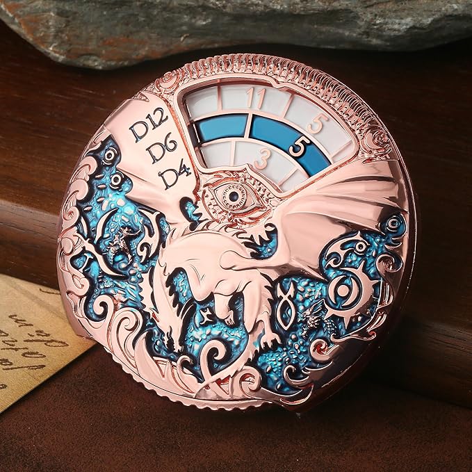 DNDND Dragon Roulette Metal Spinner Dice 7-in-1 Spinning DND Dice Set with Gorgeous Gift Box for Dungeons and Dragon and Role Playing Game(Rose Gold with Teal)