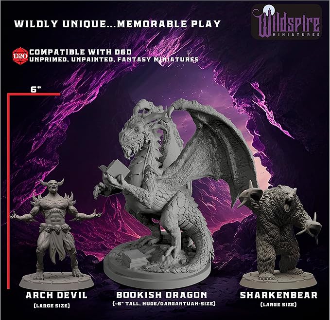 Fantasy Monsters & Bookish Dragon for DND Miniatures Unpainted Bulk 28mm-32mm Dungeons & Dragons Minis Pathfinder Figures Fantasy Unpainted Tabletop RPG Miniature Starter Set for D&D